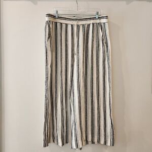 Chaps Pants Womens Crop Linen Blend Wide Leg Black & White Striped Size XL NWT